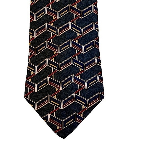 𝅺HENRY Grethel Blue Geometric Print Italian Silk Tie - Picture 3 of 5
